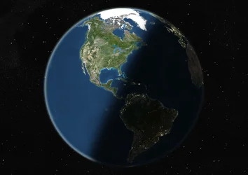 Globo centrado en las Américas, imagen satelital en color verdadero